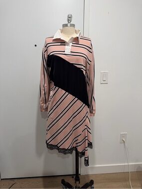 Koché Striped Pink and Black Long-Sleeve Polo Dress